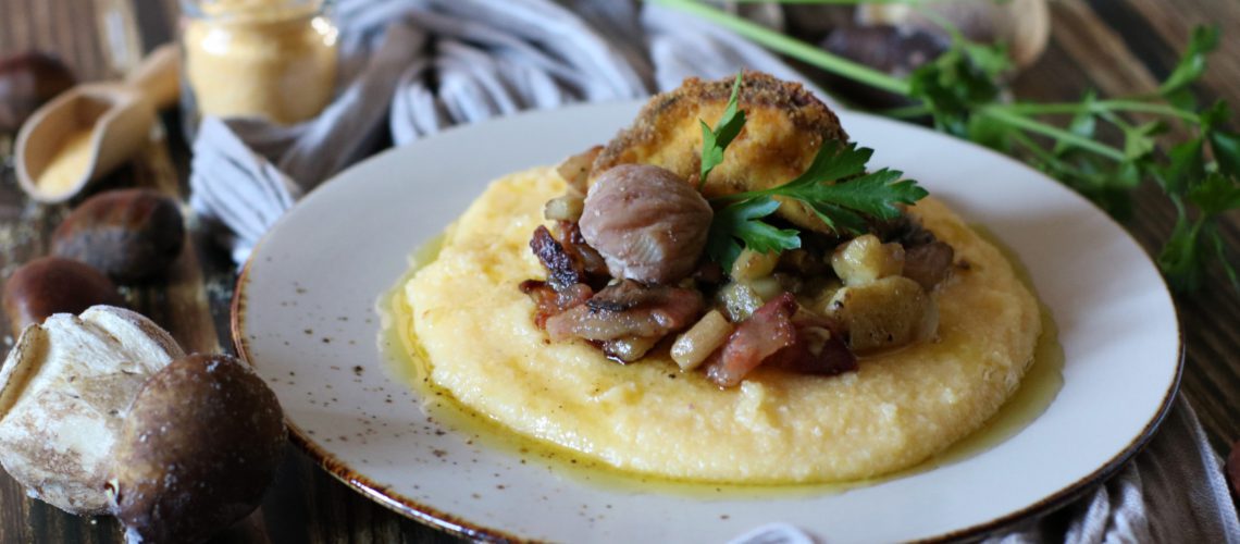 Polenta con ragù di castagne e funghi